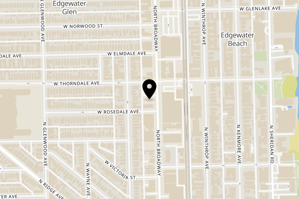 Map showing the location of Moody's Pub on 5910 North Broadway in Chicago